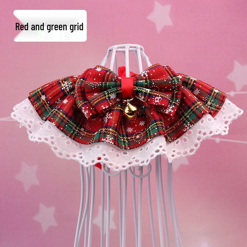 Christmas Jingle Bell Pet Snood: Organza Lace Cat & Dog Collar Scarf