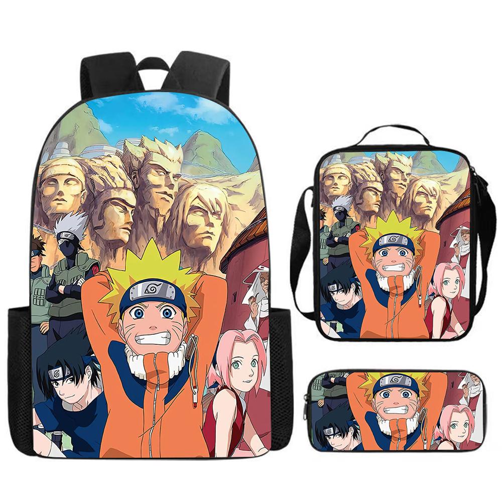 Набор из 3 предметов Школьный рюкзак NARUTO для детей с сумкой для ланча и пеналом, Легкий и прочный, Мультяшные школьные сумки для детей от 6 до 10 лет, Мальчиков и девочек