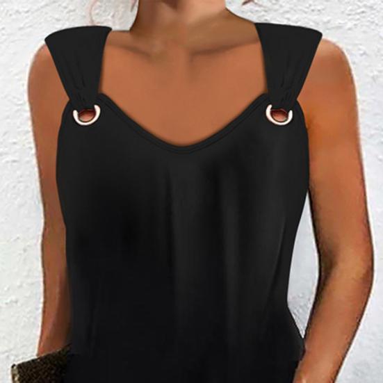 Летнее женское платье-жилет без рукавов с v-образным вырезом и полым кольцом, однотонное свободное платье, тонкое мини-платье, уличная одежда