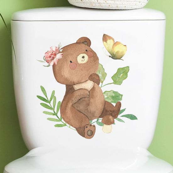 Мультфильм Медведь Бабочки Наклейка на унитаз Съемная Самоклеящаяся Водонепроницаемая ПВХ Гостиная Ванная Комната Настенное Искусство