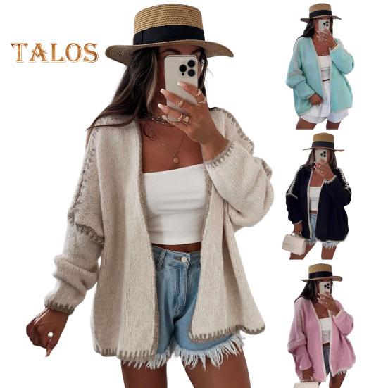 Весна Осень Женское Пальто Трикотажное Толстое Свободное Длинные Рукава Кардиган Однотонный Теплый Повседневный Повседневный Рабочий Уличный Свитер Куртка