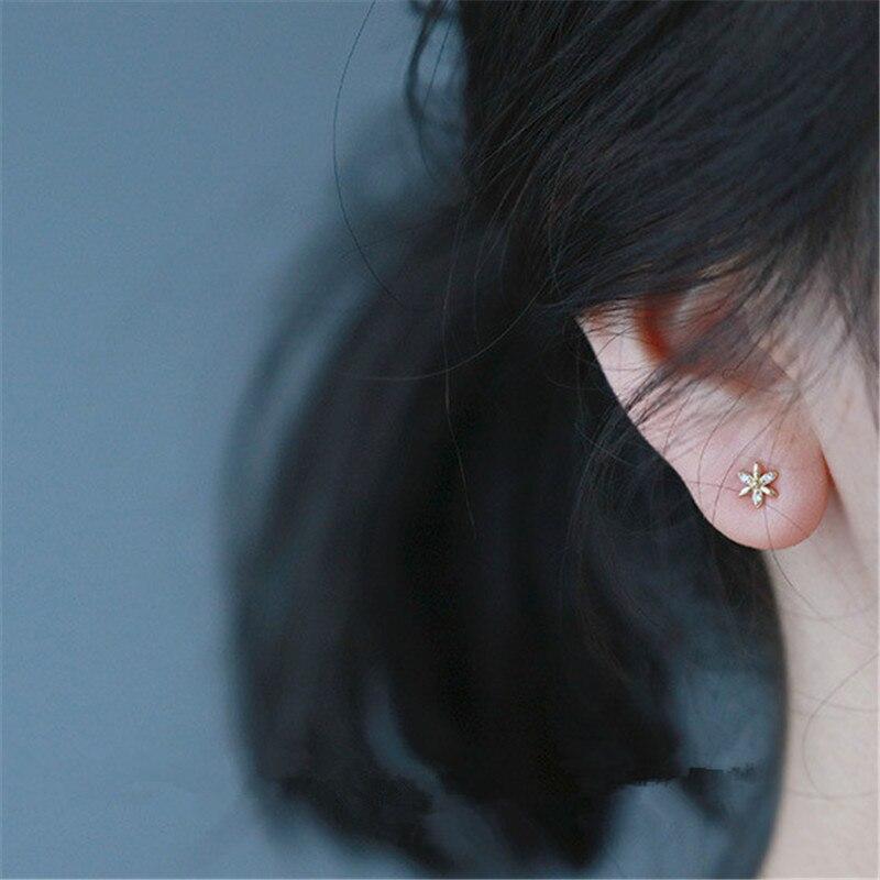 925 Sterling Silver Plating Simple Small Flower Stud Earrings Women Creative Fashion 14k Gold Plated Jewelry