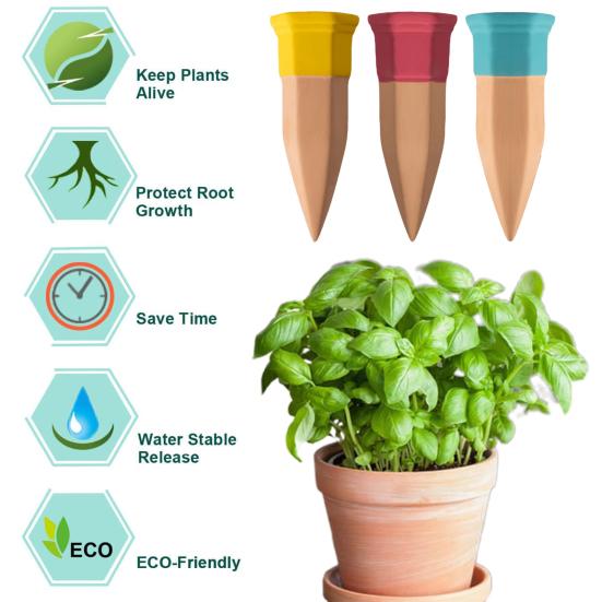 6 шт. самополивающихся терракотовых шипов для полива, автоматические медленно высвобождающиеся колышки для полива растений в помещении и на открытом воздухе