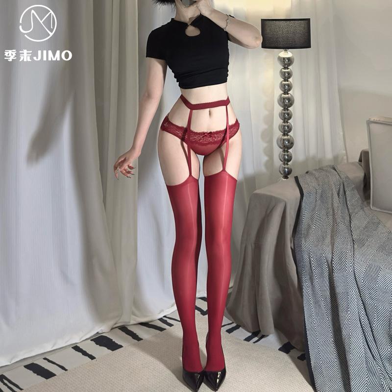 Sex underwear new contrasting color suspenders integrated stockings female sexy D horse oil silky smooth shiny suspenders female