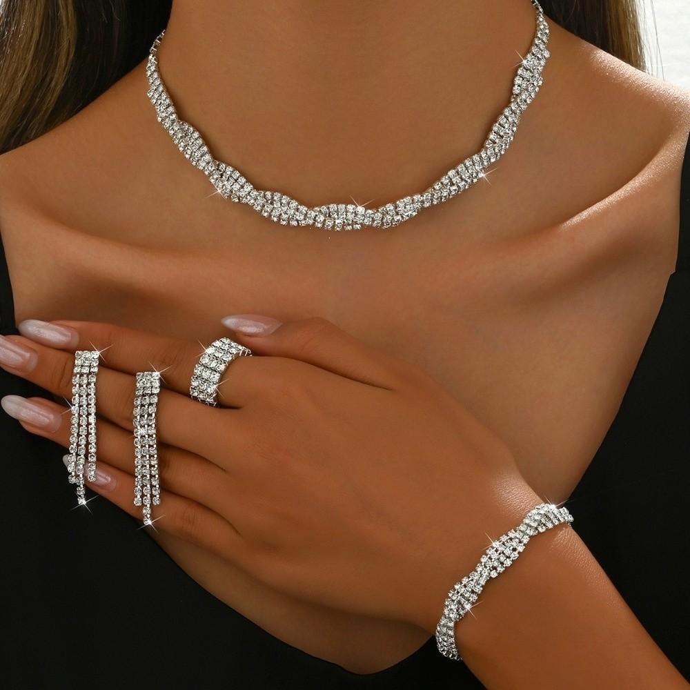 Sparkling Bridal Jewelry Set Elegant Wedding Accessories Necklace Earrings Set  Party Events