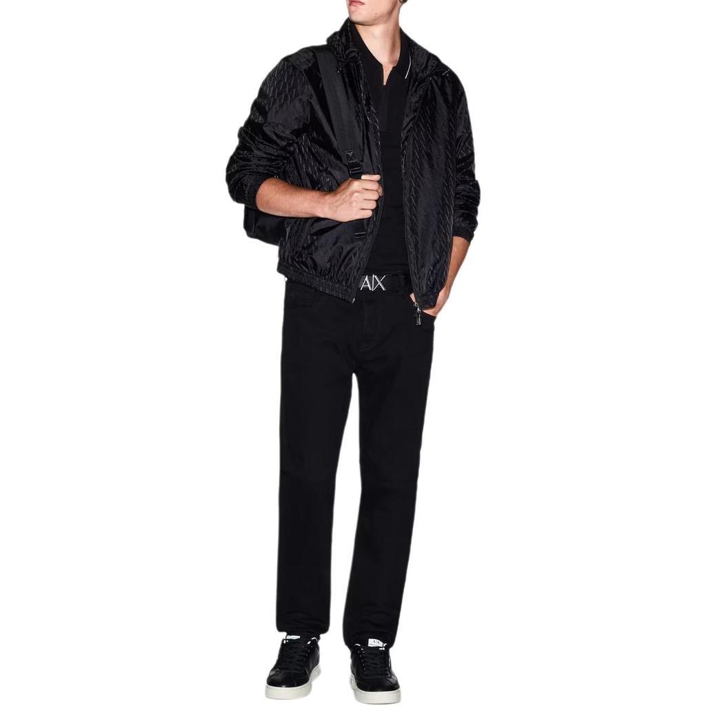 Armani Exchange SS25 Однотонная куртка с логотипом Обычная посадка Мужские куртки Черный XM001582-AF16628-UC001