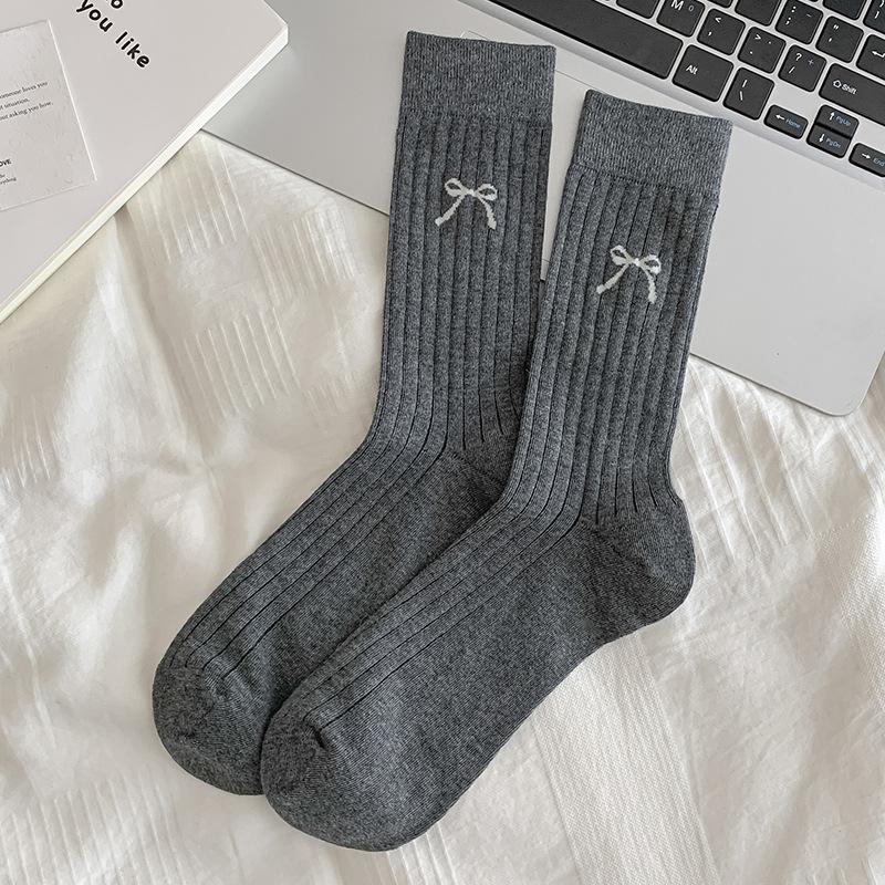 Women's Summer Thin Solid Color Bow Mesh Breathable Tube Stack Cotton Socks