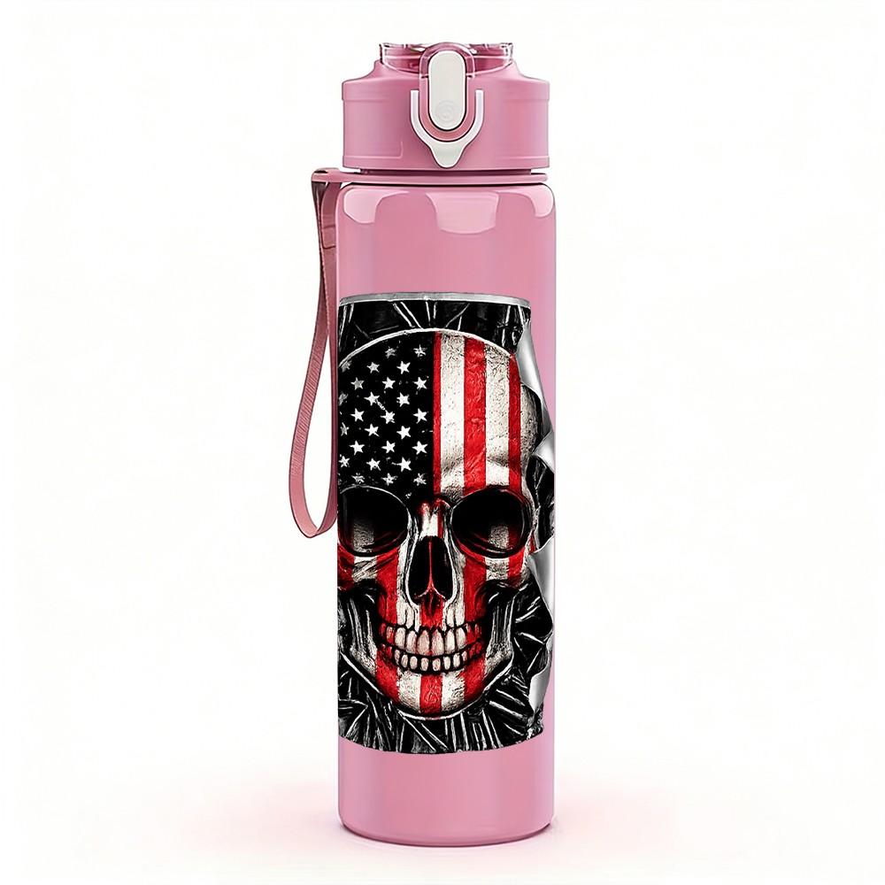 1PC American Flag Gun Patriotic Pattern Print 750ml Color Plastic Sports Water Bottle Leakproof Flip Straw Lid Suitable for Sports Office Home Use