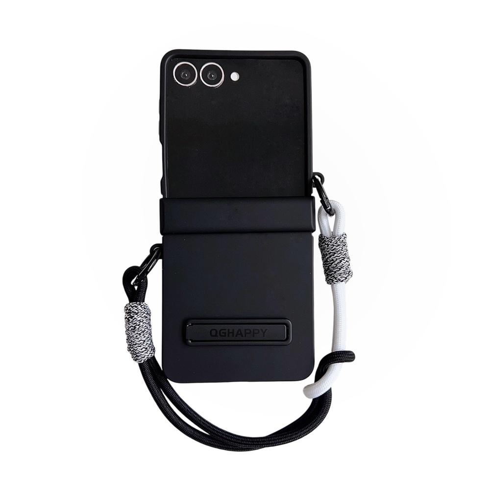 Double Color Contrast Lanyard Matte Case for Samsung Galaxy Z Flip 7 6 5 4 3 Zflip Hand Wrist Strap Bracket Stand Hard PC Cover