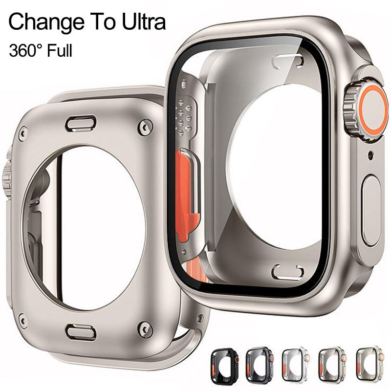 Чехол для обновления 360 для Apple Watch 8 7 45 мм Защитная пленка для экрана Жесткое закаленное стекло ПК iWatch Series 4 5 6 Se 44 мм Изменение на Ultra 49 мм