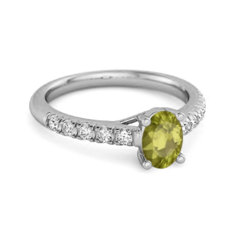 Peridot Pavé Band with White CZ Accents Ring - 925 Sterling Silver