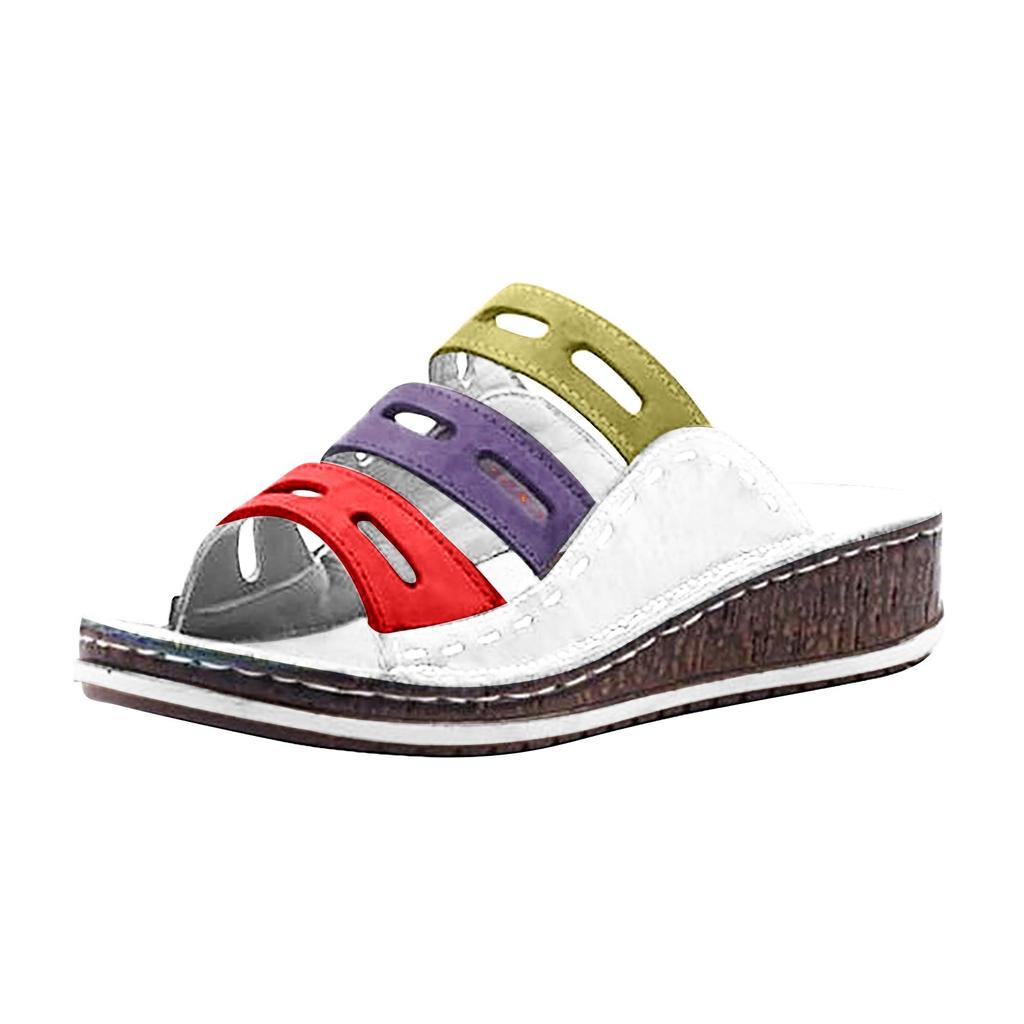 Женские повседневные однотонные сандалии на танкетке больших размеров, пляжная обувь