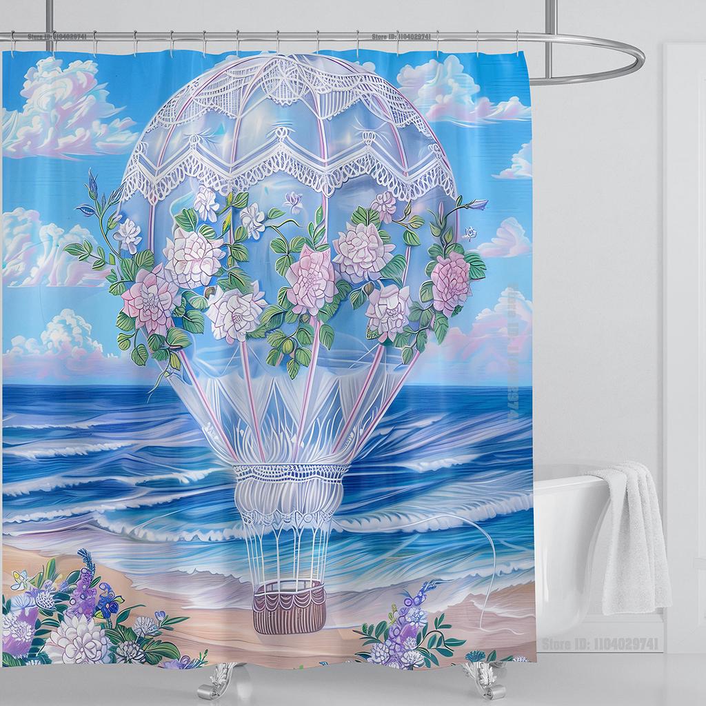 Ocean Wave Scenery Shower Curtain Waterproof Shower Curtain Polyester Fabric 3D Printed Curtain Bathroom Decoration With Hooks