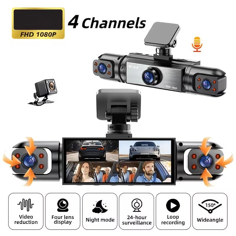 360° Panoramic Dash Cam with 3/4 Lens 3.16-inch Quad Split Screen Ultra Night Vision G-Sensor Loop Recording 24hr Parking Monito