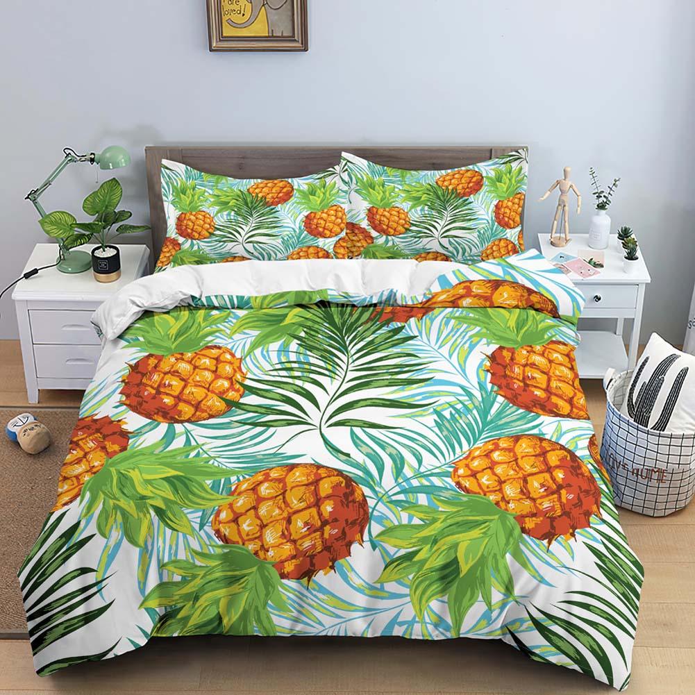 Fruit Pineapple Queen King Duvet Cover 3D Yellow Tropical Fruit Bedding Set Plants Comforter Cover 2/3pcs Polyester Quilt Cover