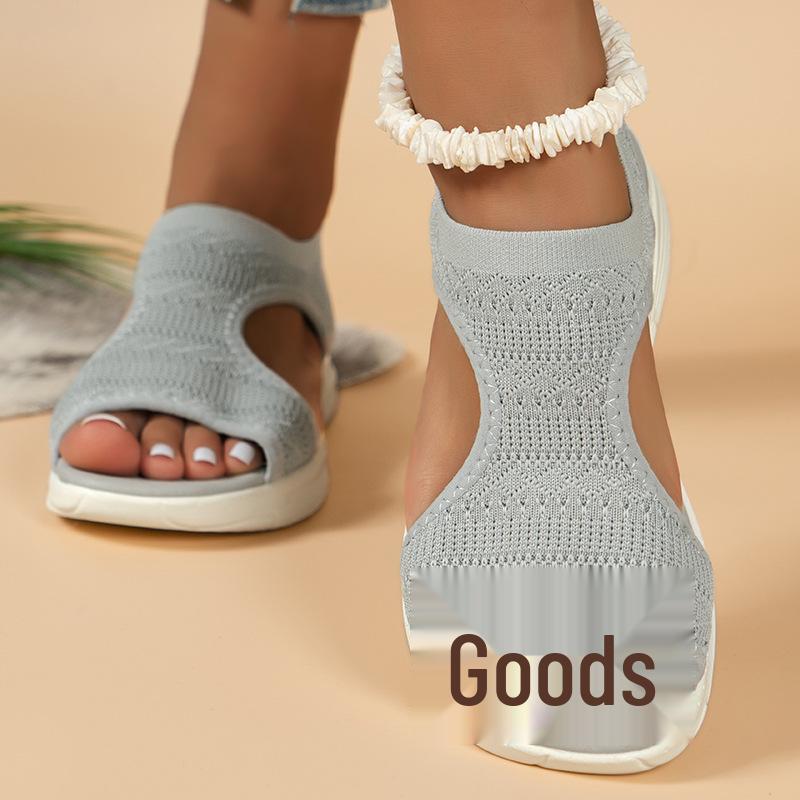 Женские повседневные сандалии-слипоны из летящего тканого материала на низком каблуке, 2024