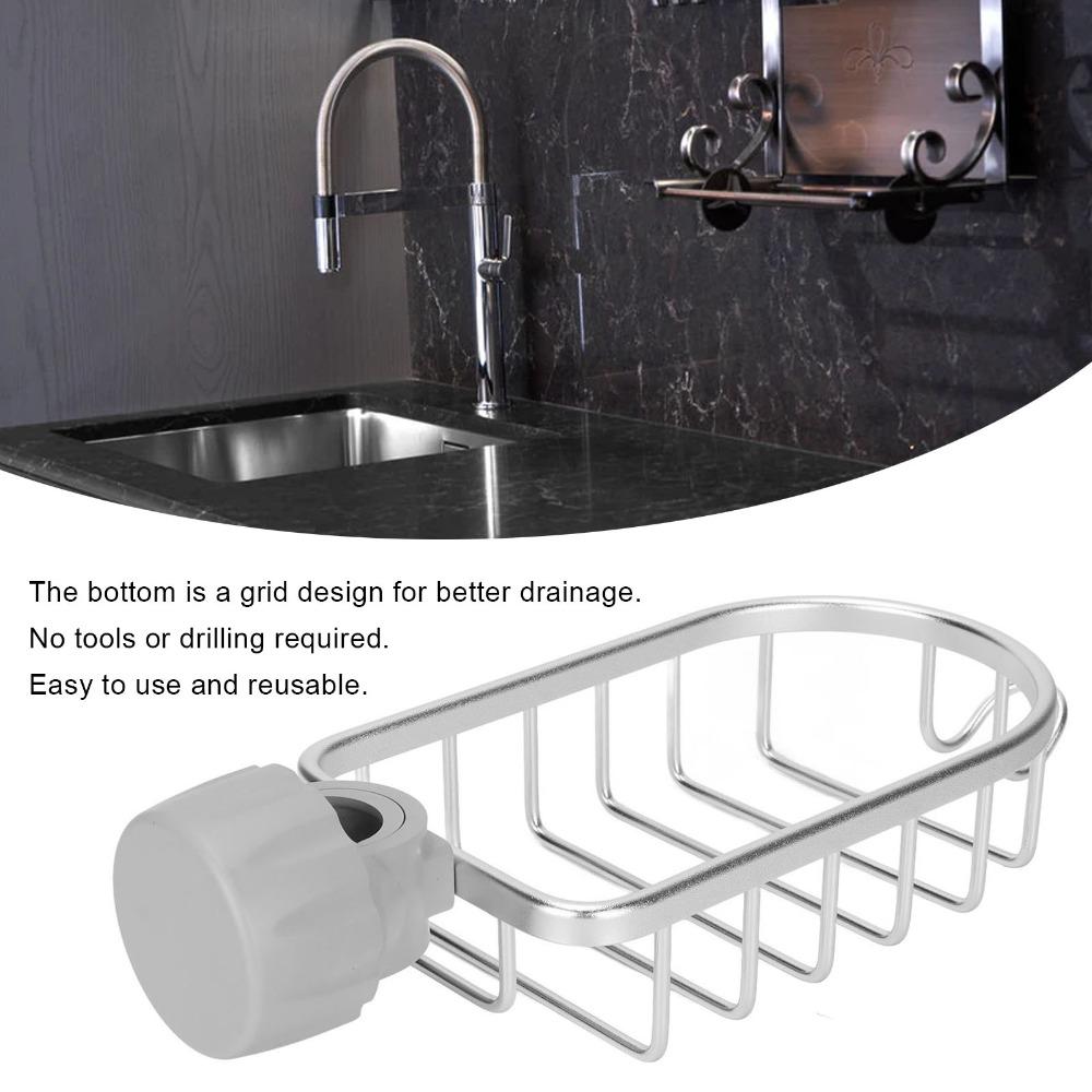 Adjustable Sponge Drainer Rack Aluminum and Plastic Sink Drainer Basket Home Kitchen Bathroom