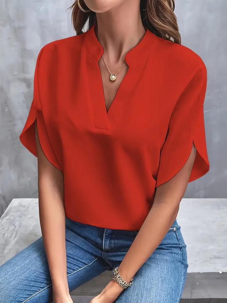 2024 Women's Casual Summer V-neck Loose Solid Color Blouse