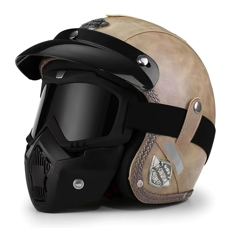 Ретро шлем для мотоцикла Harley 555-Черная кожаная маска для лица Ветровое стекло Четыре сезона Круизный мотоцикл Шлем три четверти