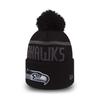 Bonnet Tricoté À Pompon De La Collection Nfl Noire Seattle Seahawks De New Era