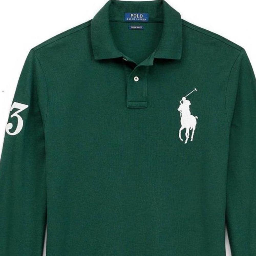 Polo Ralph Lauren FW23 Однотонная рубашка поло с длинным рукавом и вышитым логотипом, мужские топы, зеленая MNPOKNI16820256-300