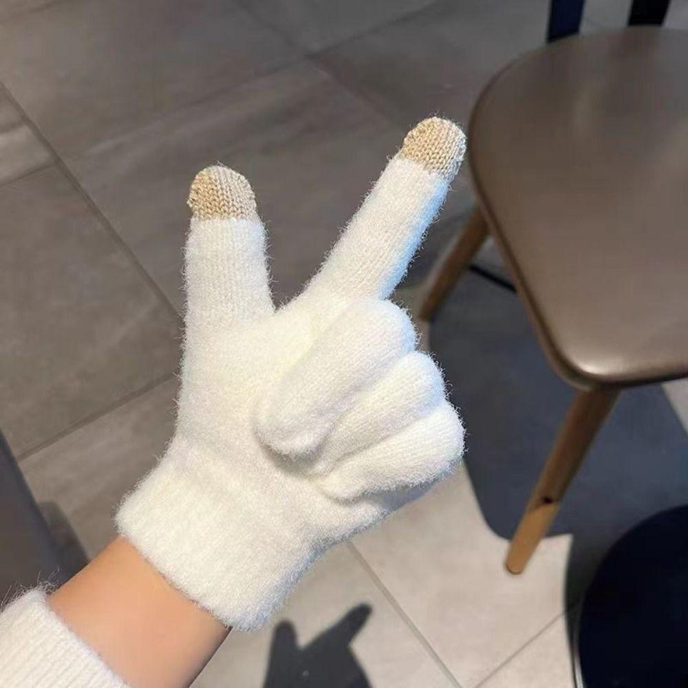 Сенсорные вязаные шерстяные варежки Утепленные перчатки для велоспорта на открытом воздухе Полные пальцы Guantes Женские Мужские