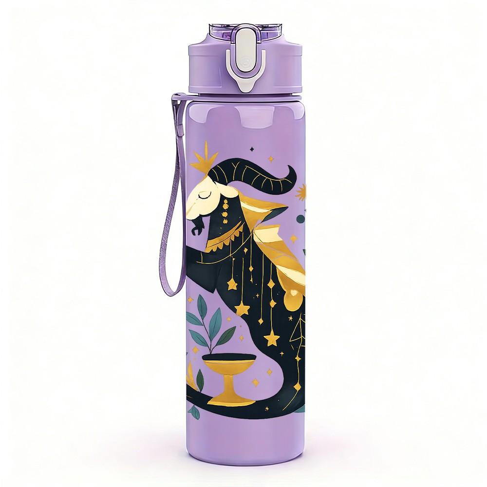 1PC Floral Sagittarius Zodiac 750ml Color Plastic Sports Water Bottle Leakproof Flip Straw Lid Suitable for Sports Office Home Use