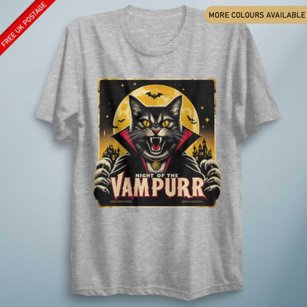 Night Of The Vampurr Cat Tee Halloween Horror Spooky Parody Halloween T Shirt
