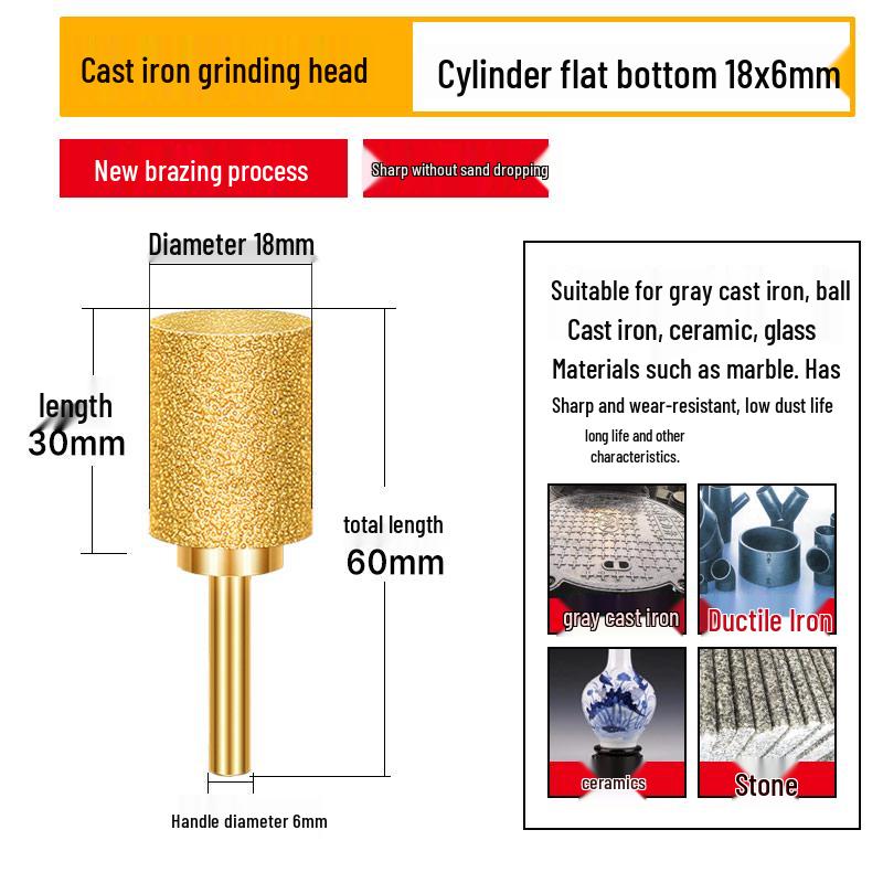 Diamond Brazed Carbide Grinding Head for Ductile Iron & Stone, Compatible with Electric Drills