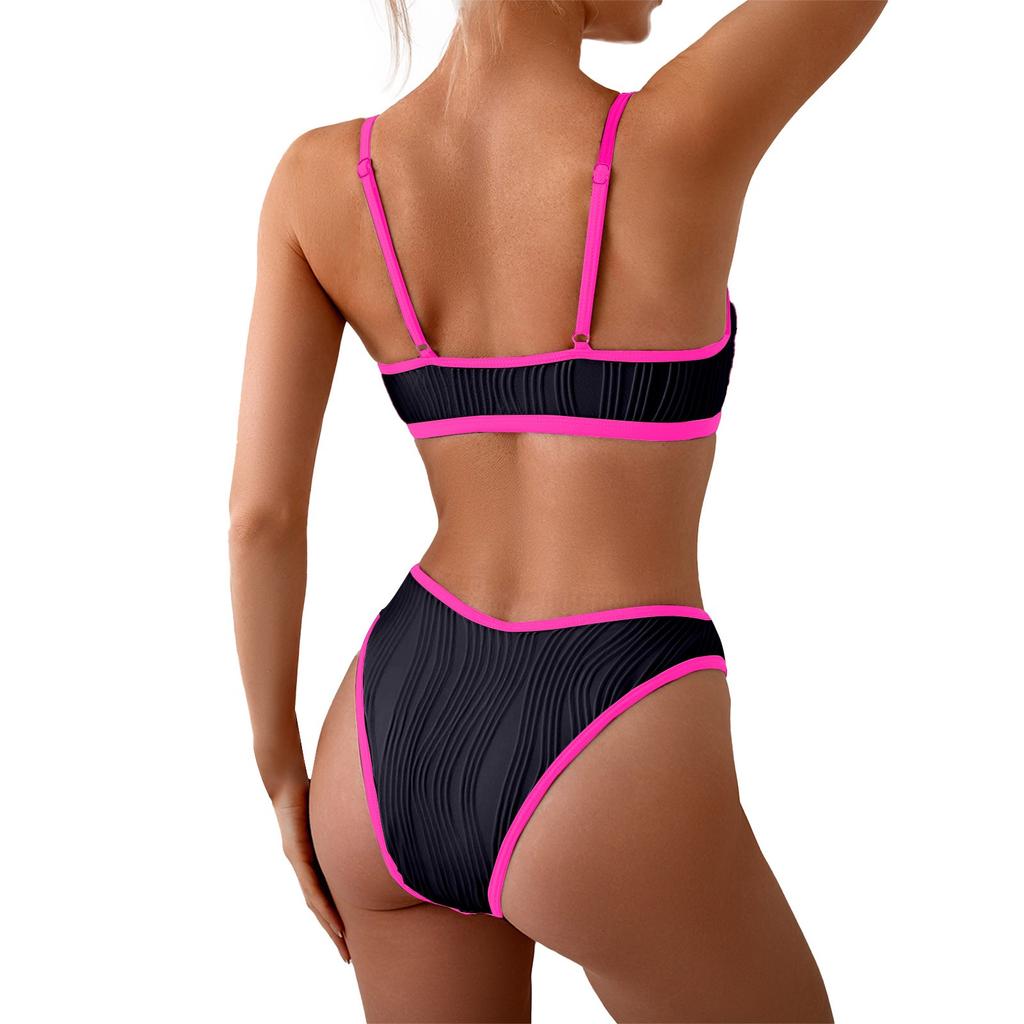 Женский летний сексуальный купальник-бикини с разрезом и подтяжками, однотонный, тонкий