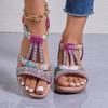 Women's Sandals 2024 Plus Size Women's Shoes Summer Casual Sandals Crystal Mixed Color Elastic Band Outdoor Women's Sandals