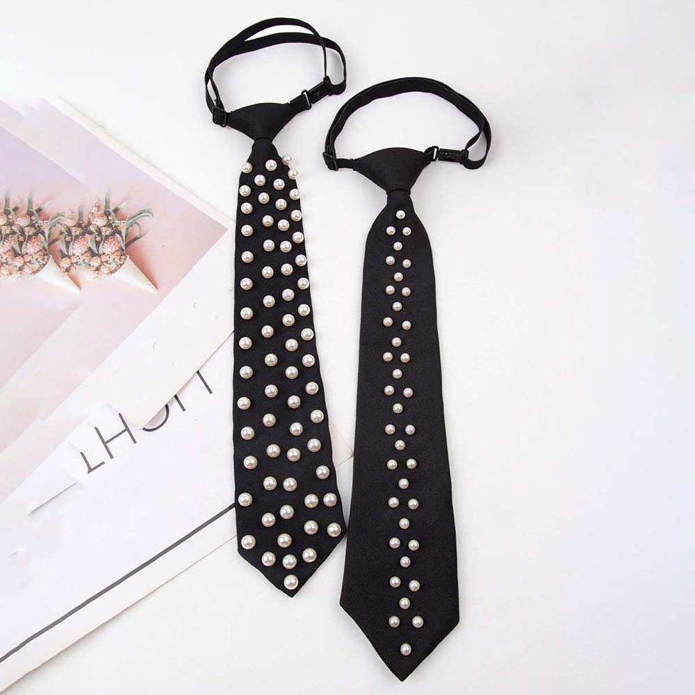 Elegant Korean Style Pearls Tie Tassels Choker Hand-beaded Long Necktie Necklace Collares Decoration Shirt Tie Men