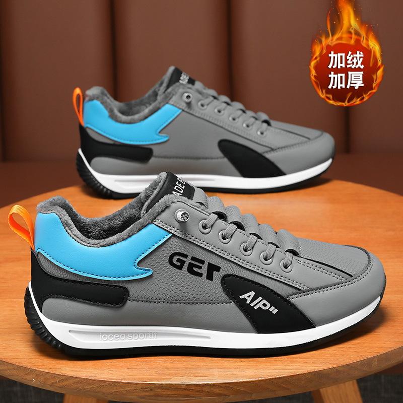 Мужские кроссовки Зимние теплые хлопковые ботинки для мужчин Зимние анти-лыжные ботинки на толстой подошве Повседневные хлопковые мужские туфли на флисовой подкладке со шнуровкой