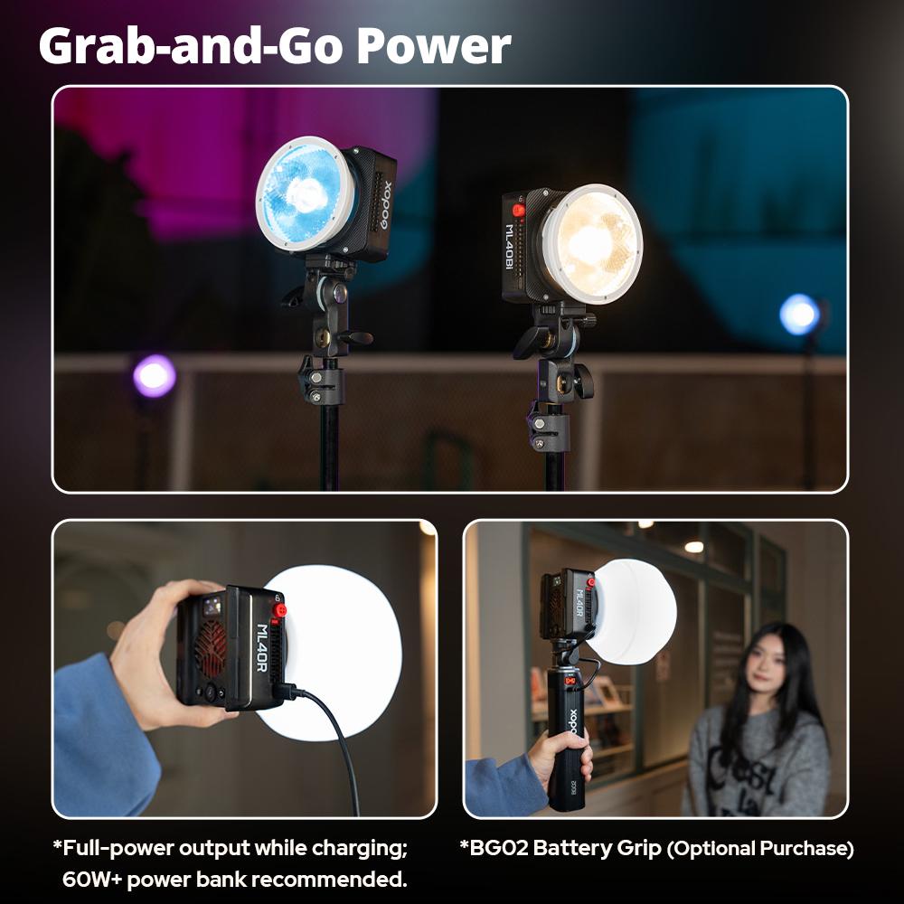 Godox ML40Bi ML40R 40W Pocket LED Video Light with Snap on Magnetic Placement with Godox-mount Accessory for Camera Photography