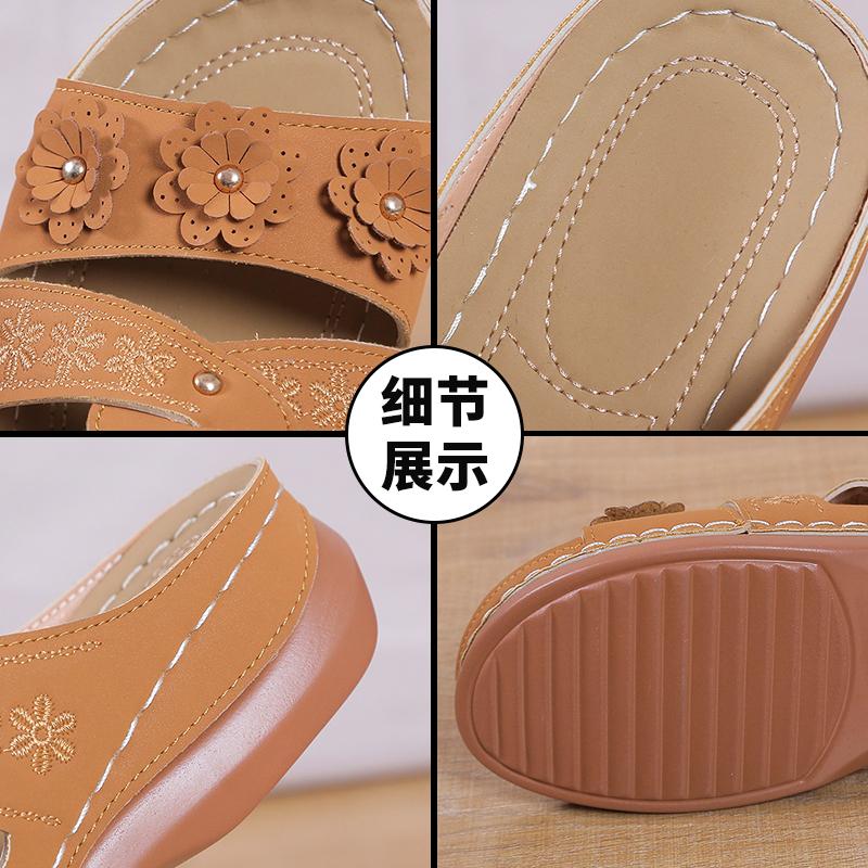 Модные летние женские босоножки на танкетке 2024 года, ортопедические босоножки с открытым носком, винтажные нескользящие кожаные повседневные женские туфли на платформе в стиле ретро