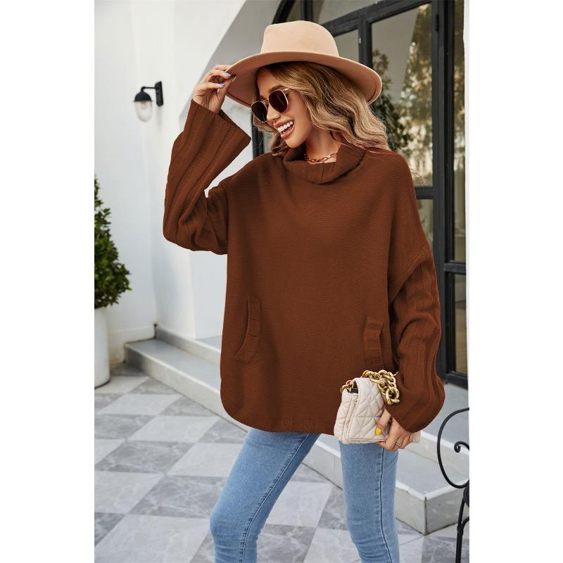 Осенне-зимний женский свитер, однотонный пуловер, женский вязаный свитер, женский свободный свитер большого размера с высоким воротом