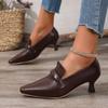 Fashion French Retro Temperament Low-heeled Shoes Women's Spring New  Pointed High Heels Small Leather Shoes Large Size 43