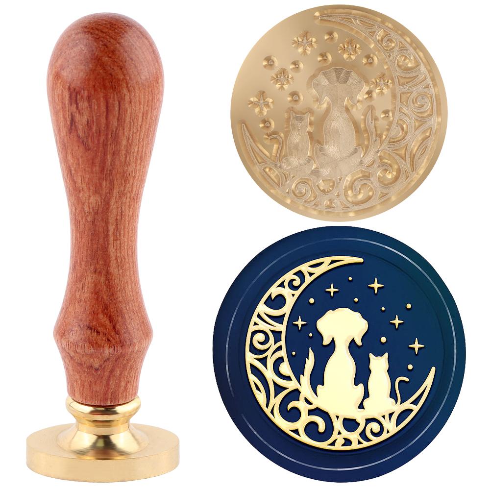 2 шт./набор Штампы для восковой печати с ручкой, Животные, Медведь, Мандала Слон, Собака и кошка на луне, латунные штампы для воска для декора