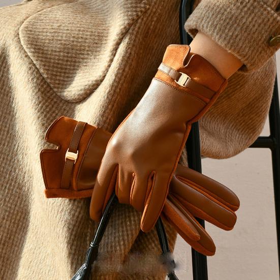 Женские зимние перчатки с сенсорным экраном, замшевые и из искусственной кожи, с плюшевой подкладкой, теплые