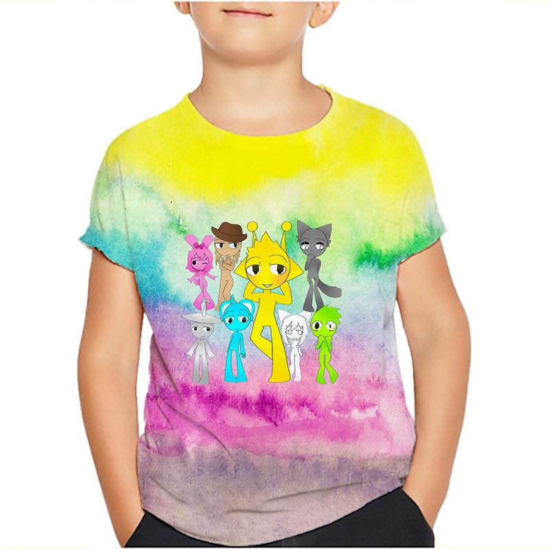 Sprunki Incredibox Детская футболка для девочек Игровые летние топы для малышей Футболки для малышей Детская одежда Футболки с героями мультфильмов Повседневная одежда с коротким рукавом