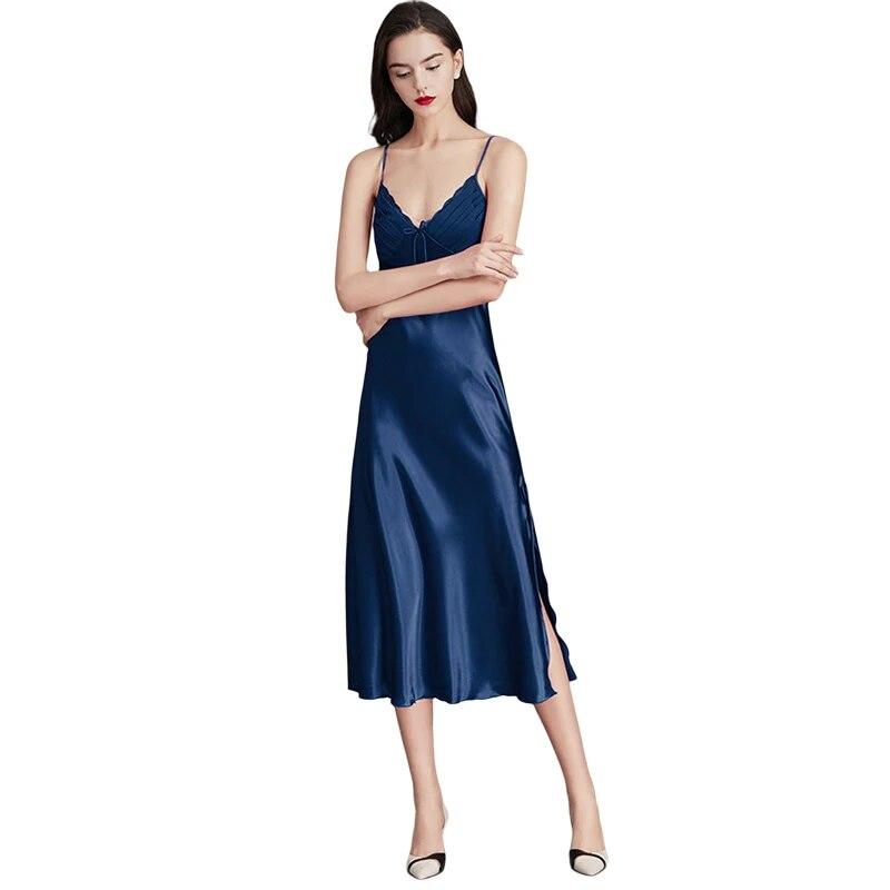 Летняя женская ночная рубашка, кружевная атласная ночная рубашка, длинная сорочка с глубоким v-образным вырезом, одежда для сна, с открытой спиной и бантом, ночная рубашка, ночная рубашка Babydoll