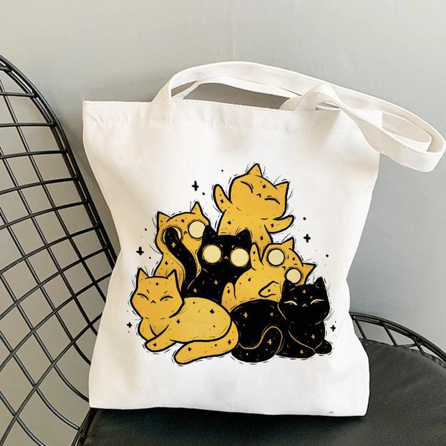 Cat Shopping Canvas Womens Bag Casual Large Capacity Shoulder Bags Reusable Shopper Tote Bags Fashion Harajuku Ulzzang Handbags