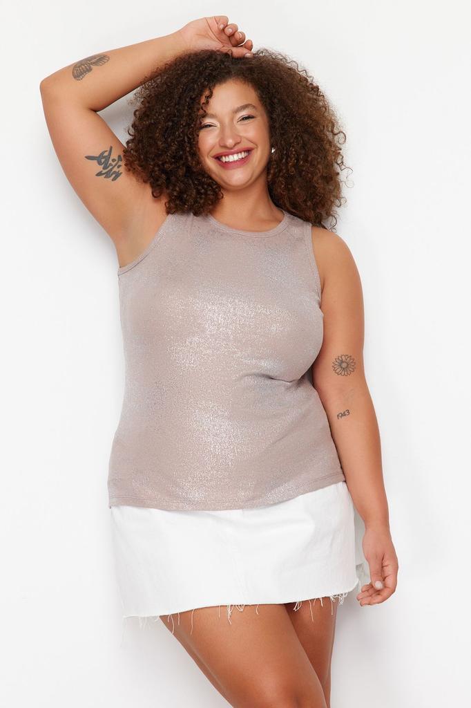 Women's Style Plus Size Light Brown Foil Printed Knitted Undershirt