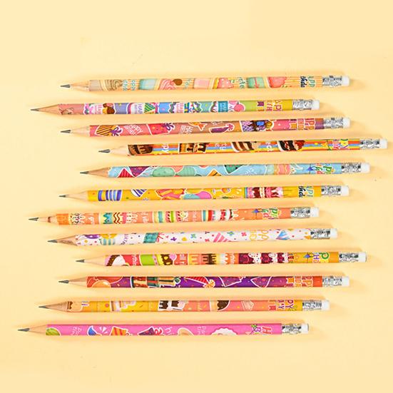 24Pcs Happy Birthday Pencils Fun Wooden Pencils with Top Erasers for Kids Birthday Party Supplies And Gifts