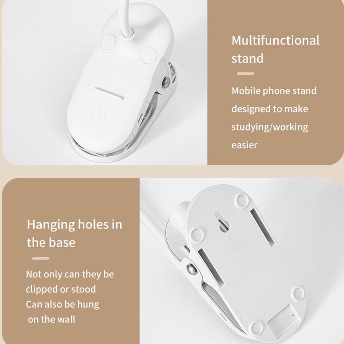 Настольная лампа USB перезаряжаемая настольная лампа с зажимом для кровати, ночник для чтения книг, светодиодный 3 режима затемнения, защита глаз