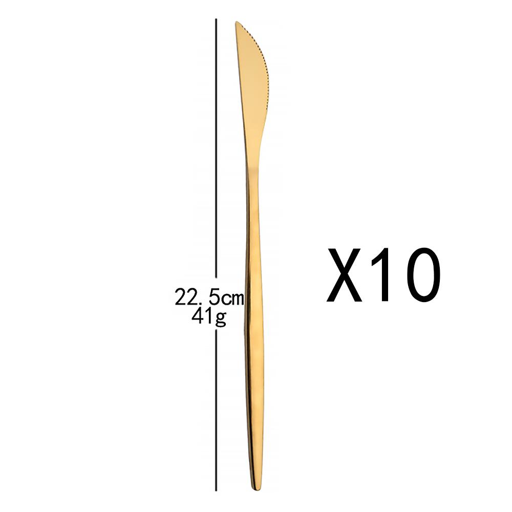 10Pcs Gold Dinnerware Sets Knife Fork Long Handle Spoons Dessert Flatware Mirror Cutlery Stainless Steel Tableware Silverware