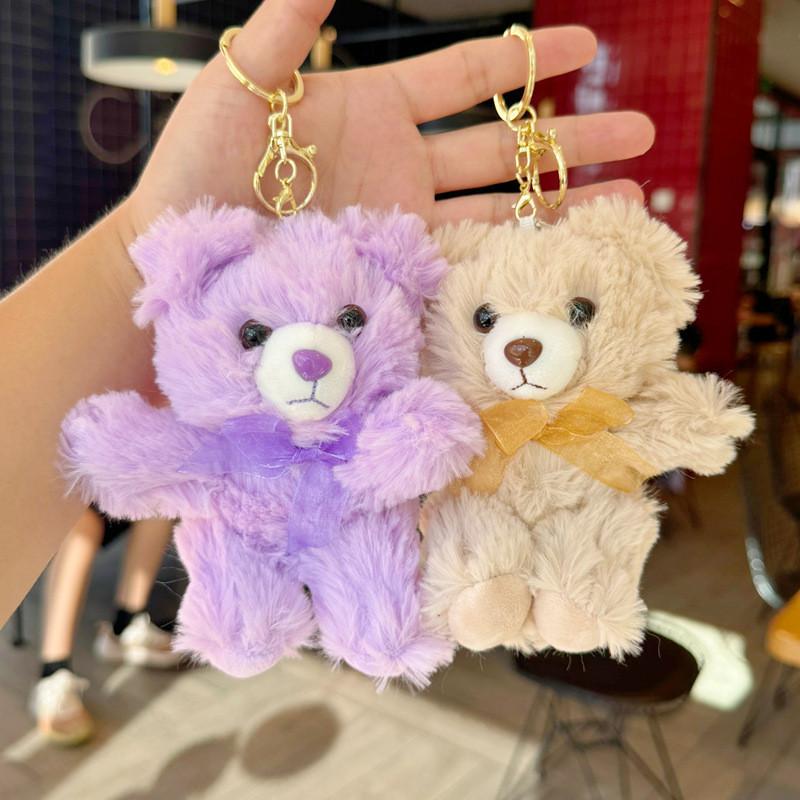 Teddy Bear Cartoon Plush Toy Bow Decoration Animal Doll Keychain Kid Pendant
