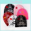 Gothic Style Knit Cap Featuring Spider Web Design For Casual Wear