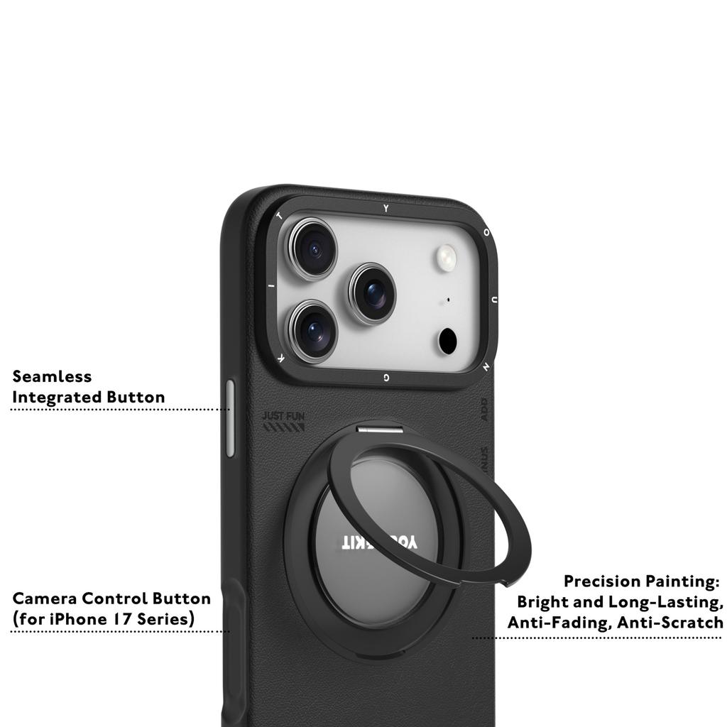 YOUNGKIT Чехол для iPhone 17 Pro Max с вращающейся подставкой, противоударный, из ТПУ + ПУ кожи, задняя крышка телефона