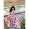Women's Summer Floral Halter Tie High Waist Holiday Long Dresses